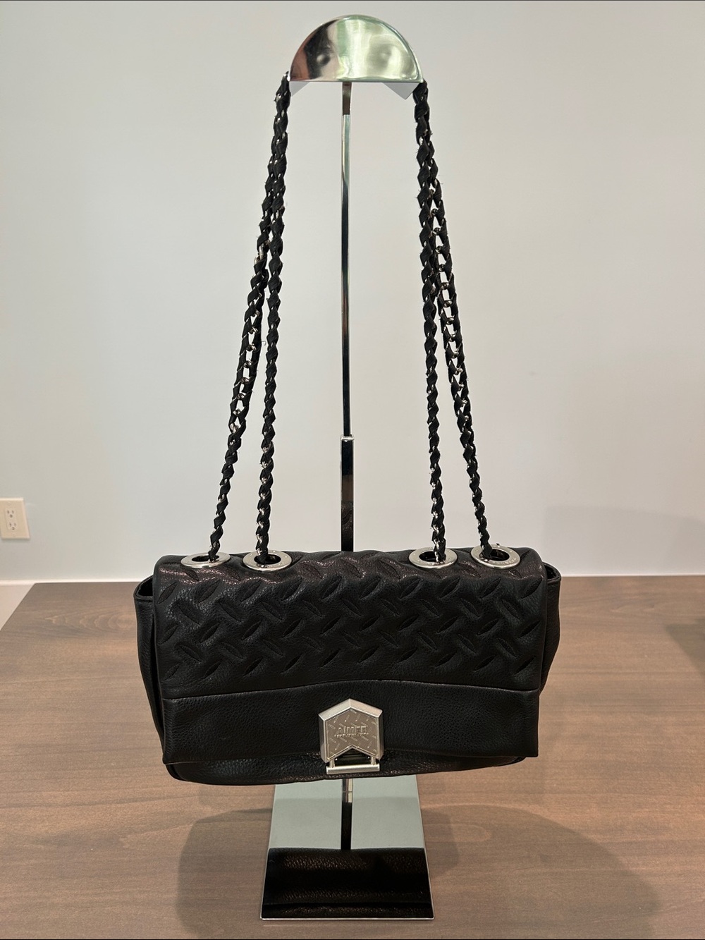 Aimee Kestenberg Black Quilted Chain-Shoulder Bag with Silver Hardware